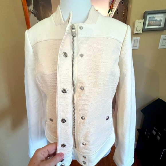 Banana Republic Textured Colourblock Motto Jacket in Cocoon - Size 8 - Picture 6 of 13